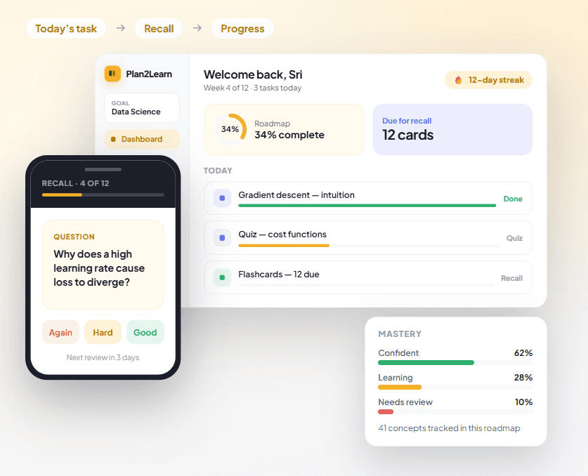 Plan2Learn Dashboard Mockup